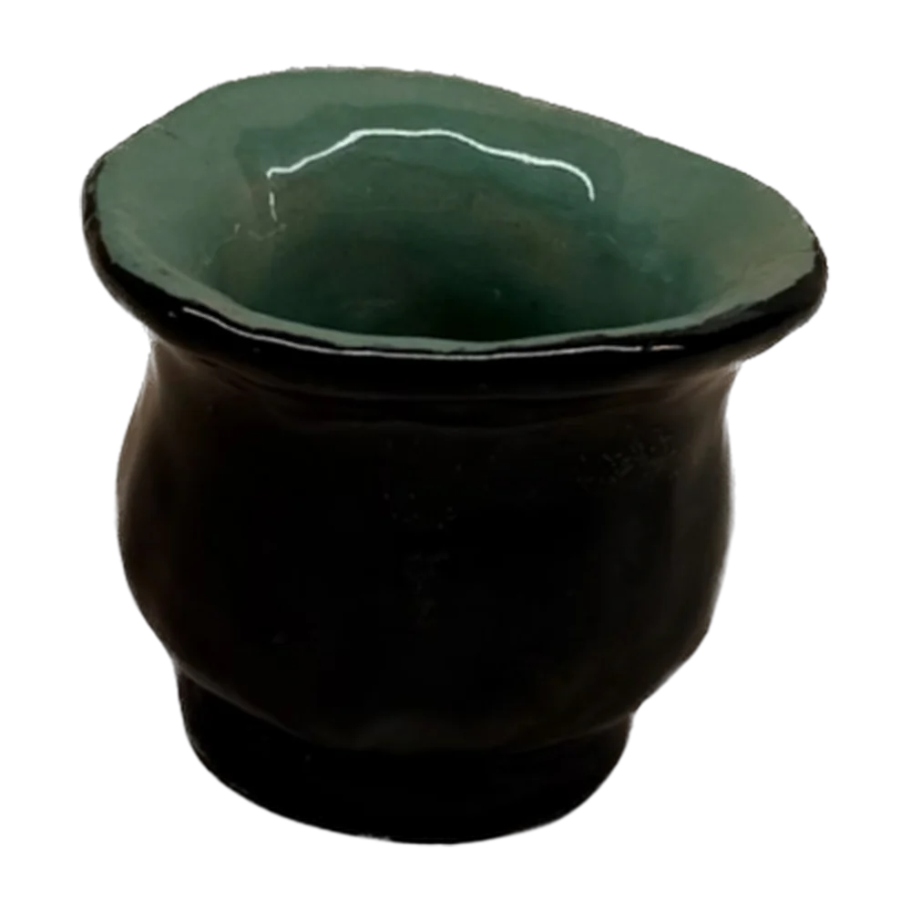 Tea cup — Clay black, green glaze
