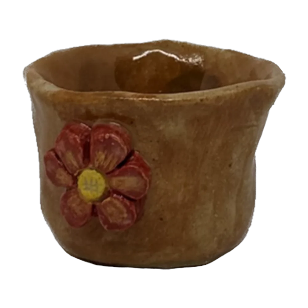 Tea cup — Clay tan, red flower