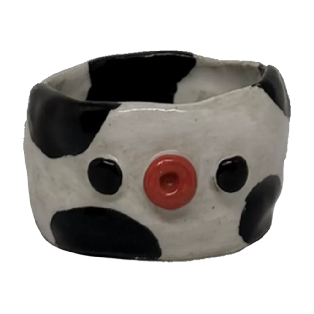 Tea cup — Clay white/black cow pattern