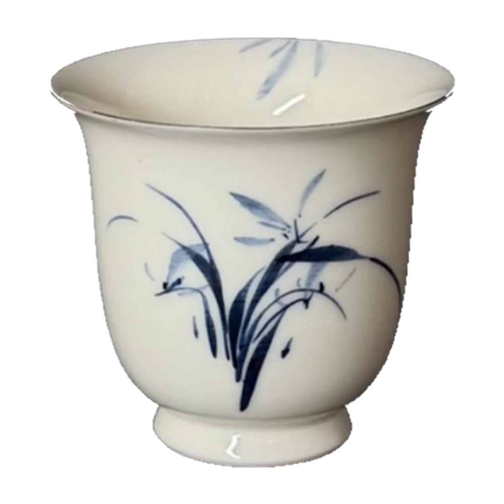 Tea cup — Porcelain white, blue orchid