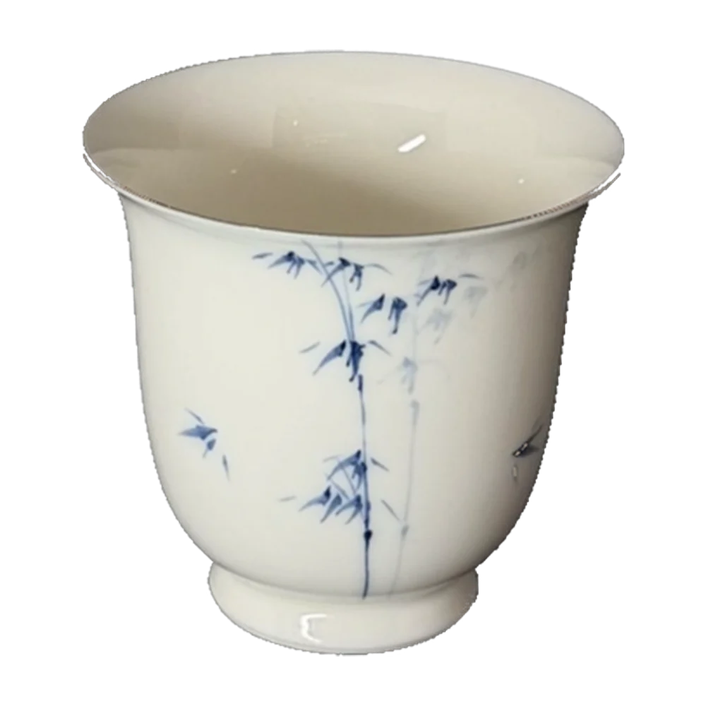 Tea cup — Porcelain white, blue bamboo