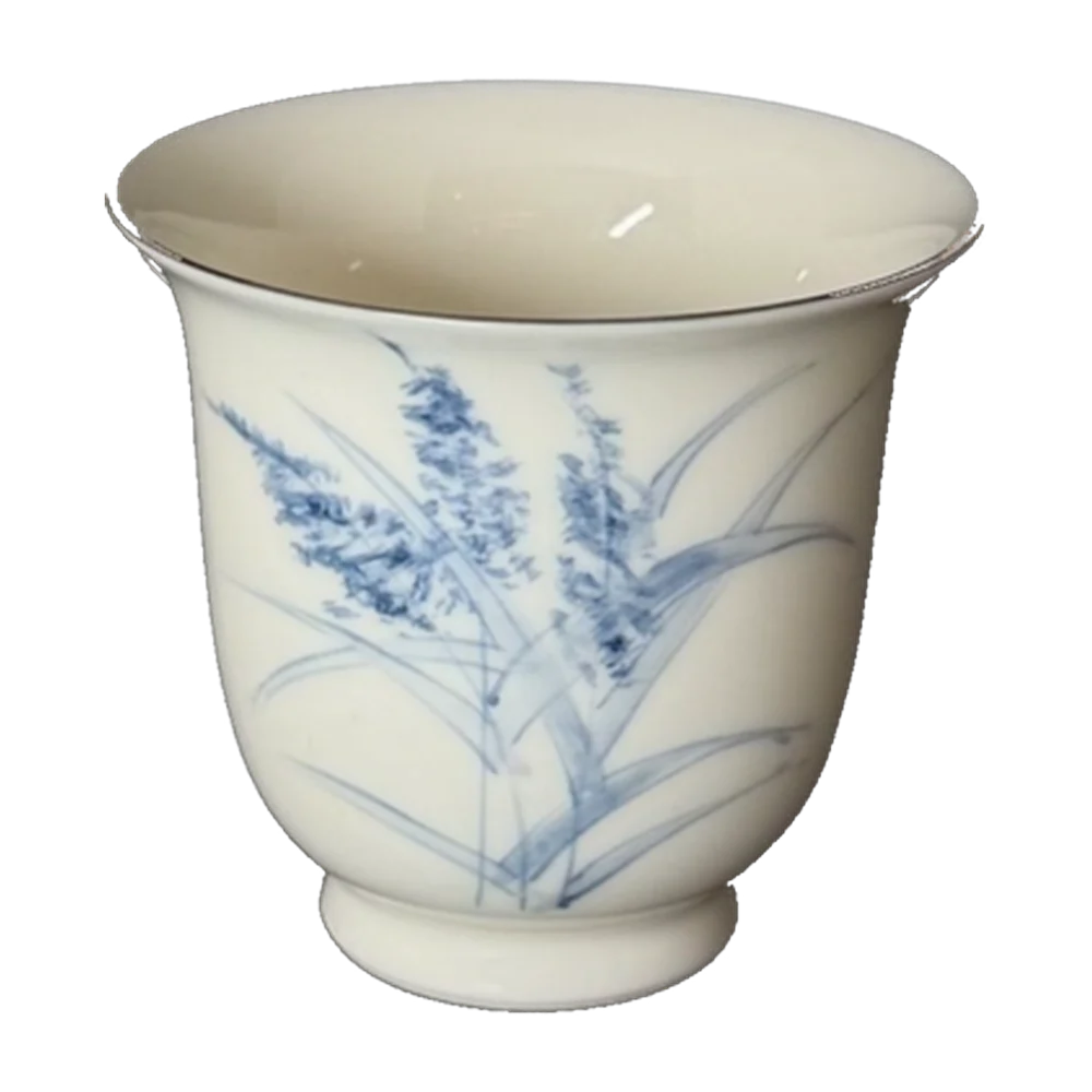 Tea cup — Porcelain white, blue orchid