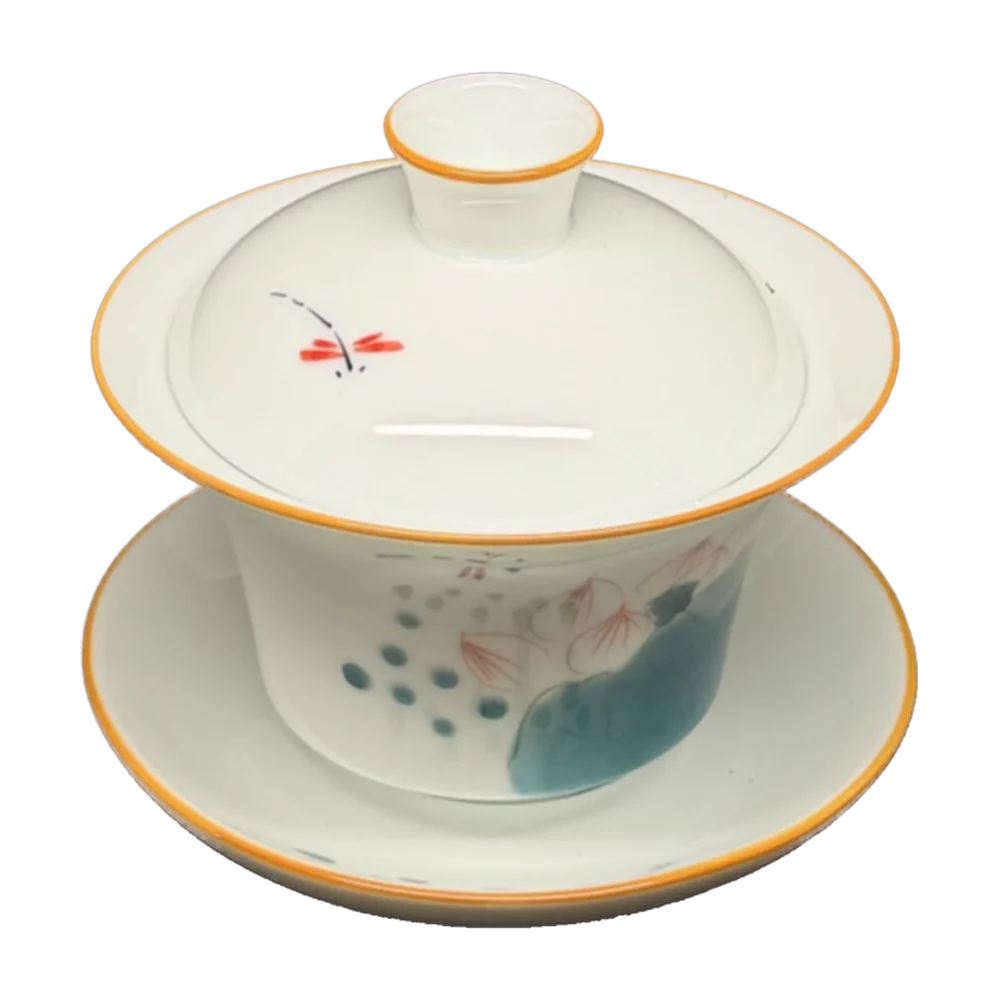 Gaiwan — Porcelain white, orange rim