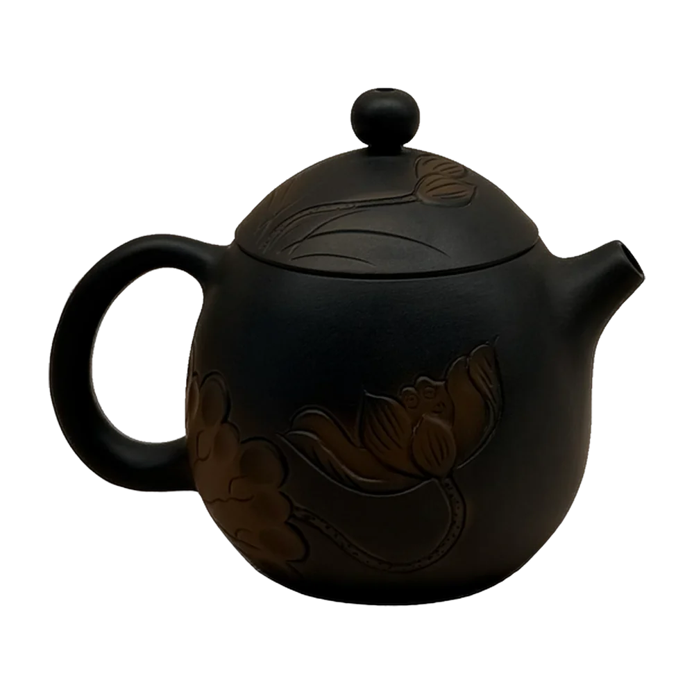 Teapot — Guangxi clay black, gold lotus