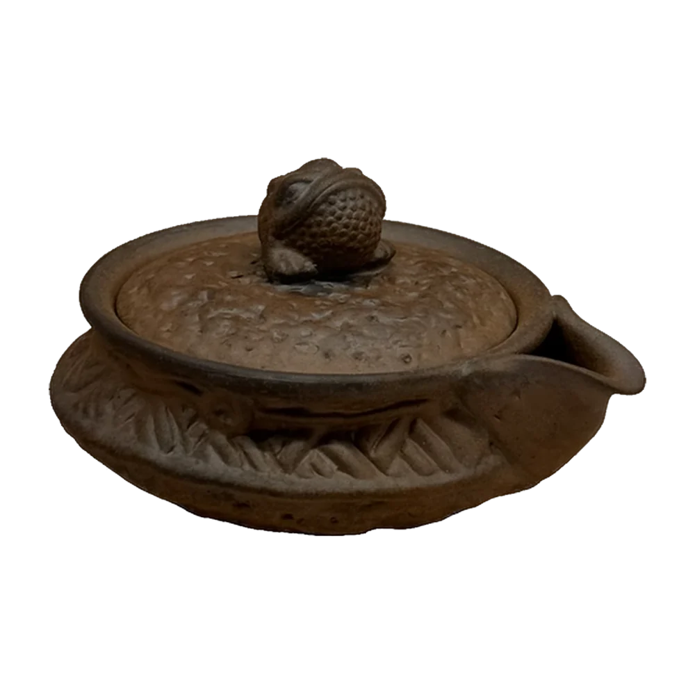 Teapot — Dehua clay brown, decorated lid
