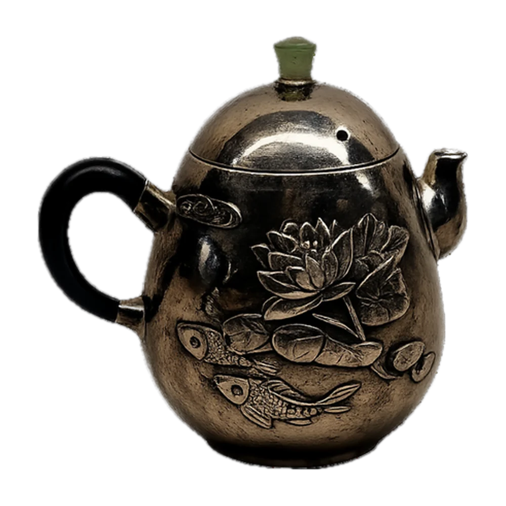 Teapot — Silver silver, lotus & fish
